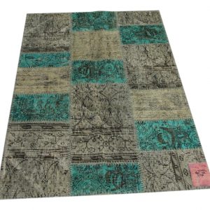 grijs, aqua patchwork vloerkleed 160cm x 110cm