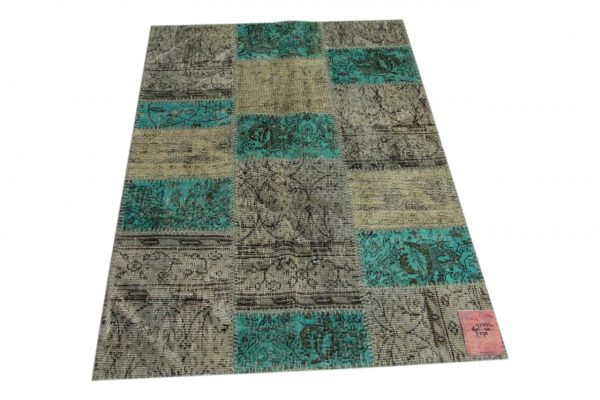 grijs, aqua patchwork vloerkleed 160cm x 110cm