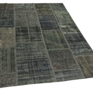 patchwork vloerkleed, grijs, blauw 242cm x 171cm