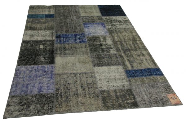 grijs, blauw patchwork vloerkleed 248cm x 170cm