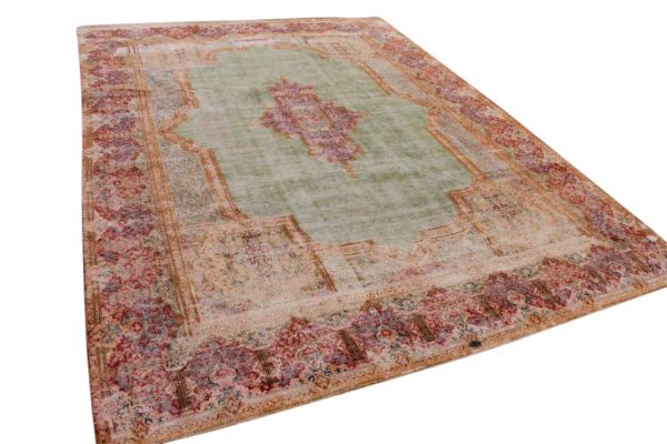 Vintage vloerkleed, groen met bordeaux, 374cm x 275cm