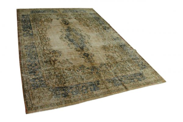 vintage vloerkleed zandkleur met blauw 396cm x 289cm