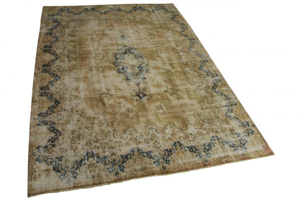 vintage vloerkleed, zandkleurig vloerkleed met blauw 398cm x 294cm