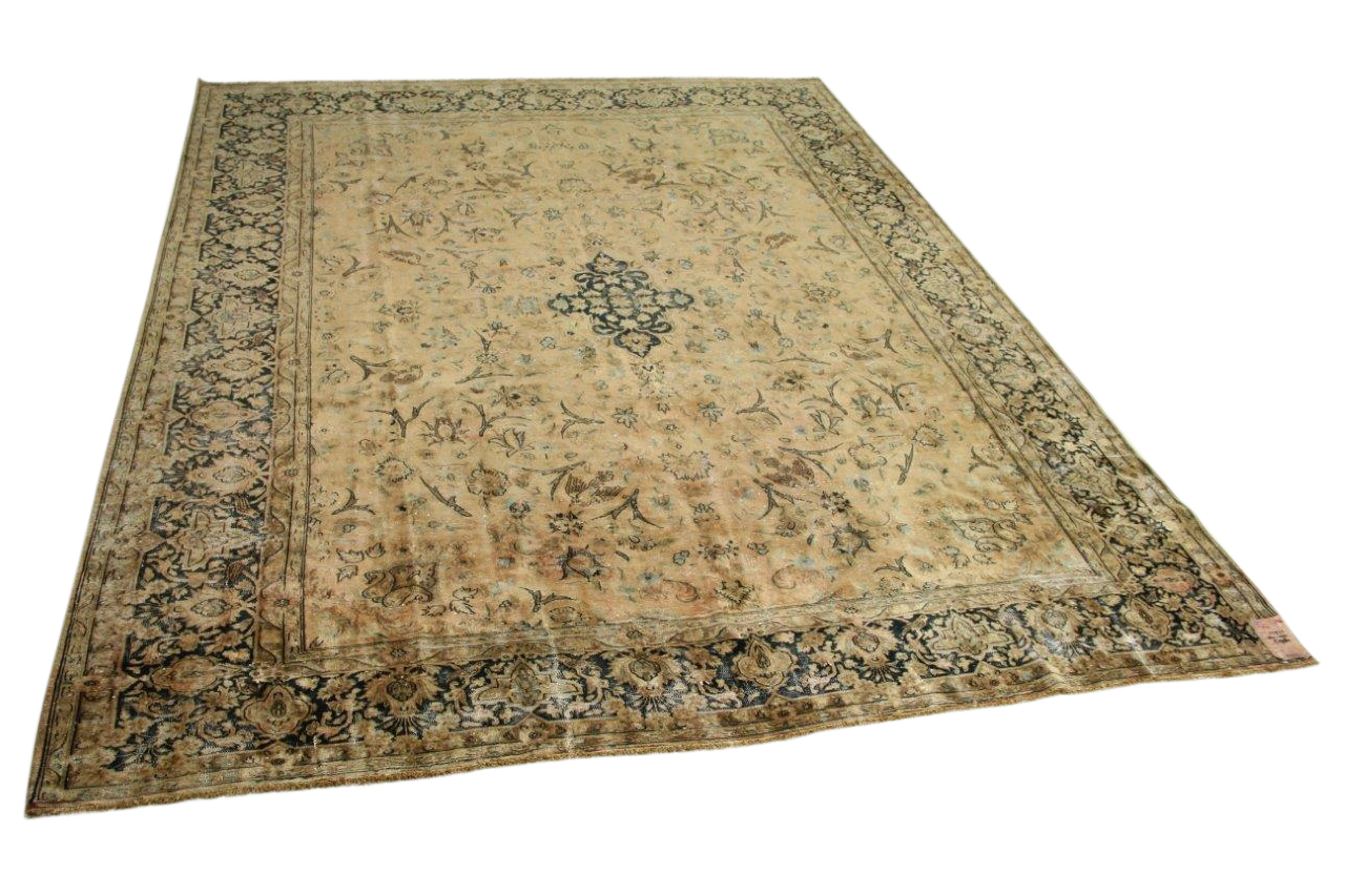 vintage vloerkleed zandkleur met blauw 380cm x 293cm