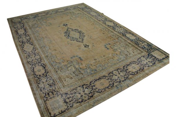 vintage vloerkleed zandkleur met blauw 397cm x 291cm