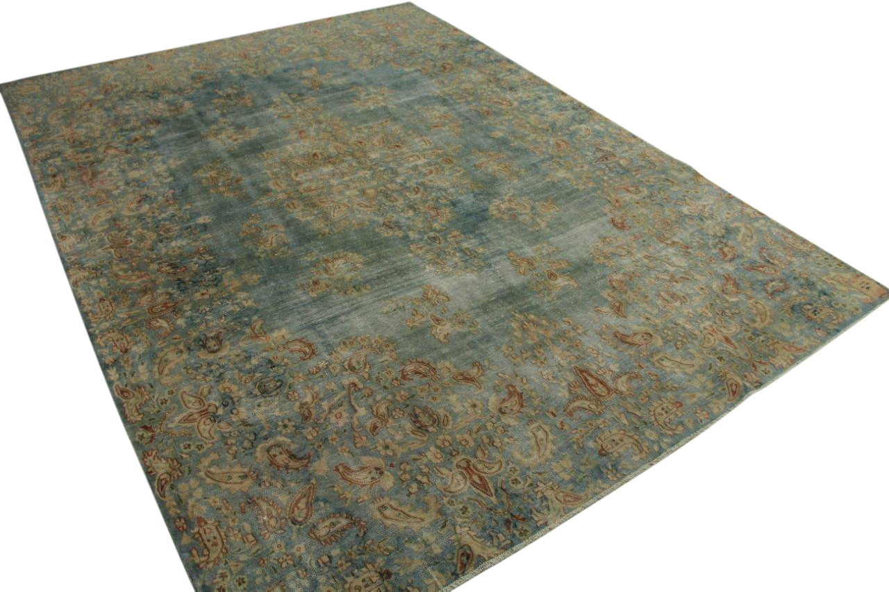 vintage vloerkleed groenblauw 402cm x 295cm