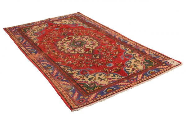 vintage vloerkleed, rood met blauw 270cm x 158cm