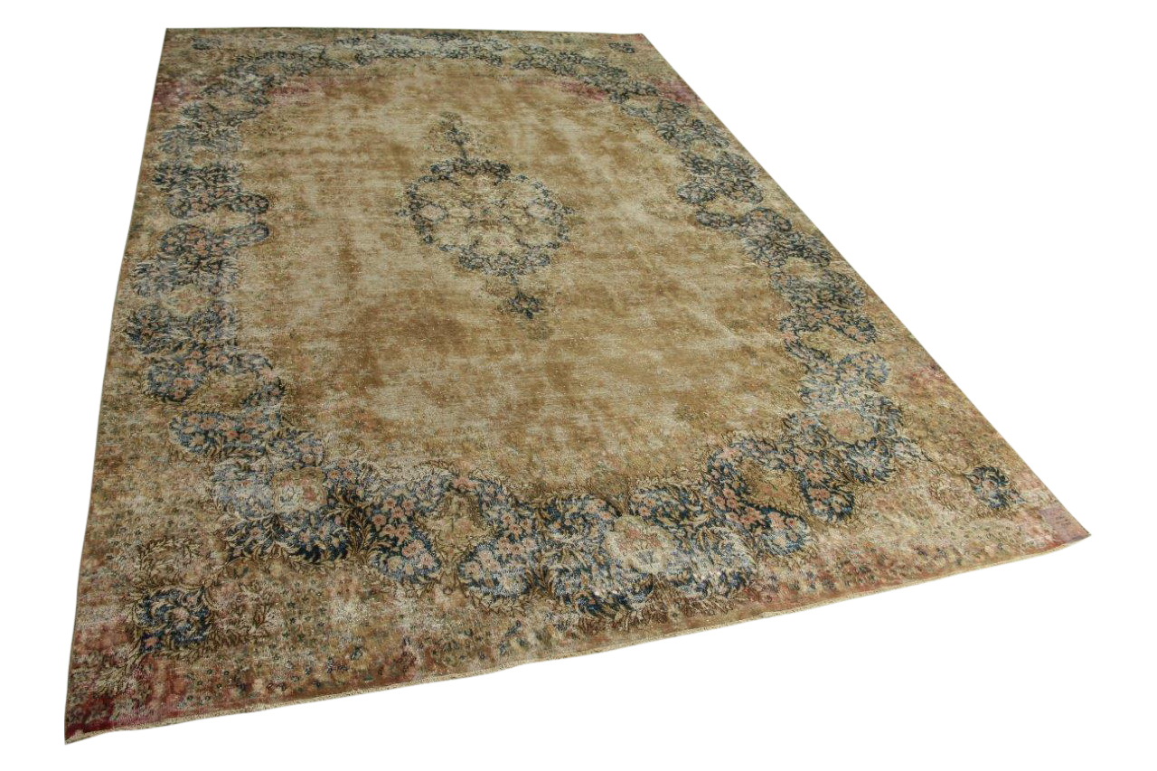 vloerkleed vintage, zandkleurig met blauw 421cm x 281cm