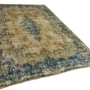 vintage vloerkleed, zandkleurig met blauw 448cm x 295cm