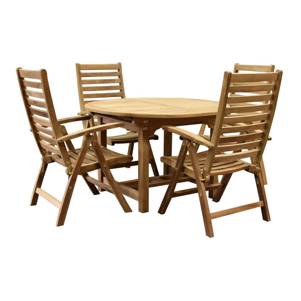 Arona Ovaal uitschuifbare dining tuinset 120-170x120xH76 cm 5-delig teak