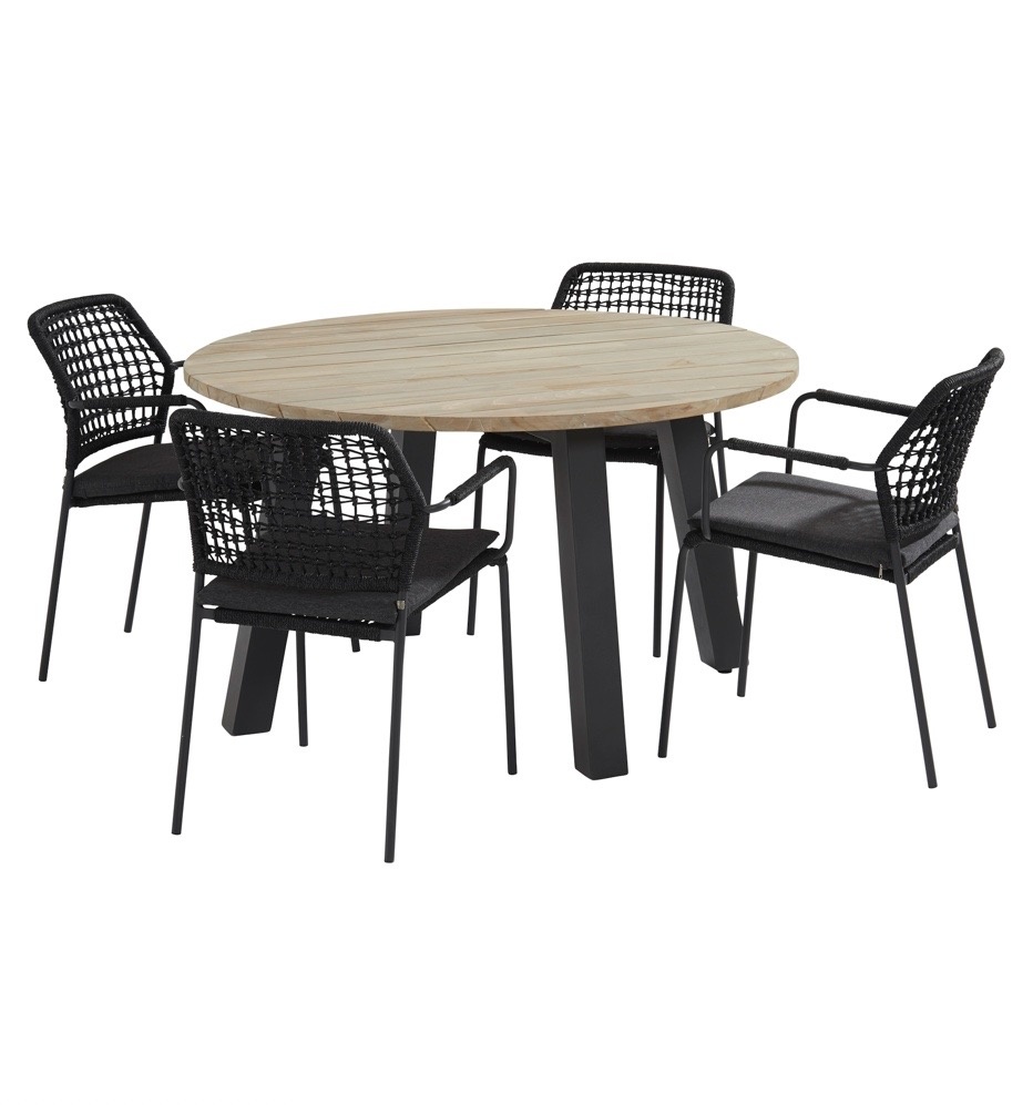 Derby Barista dining tuinset 130 cm rond antraciet 5 delig