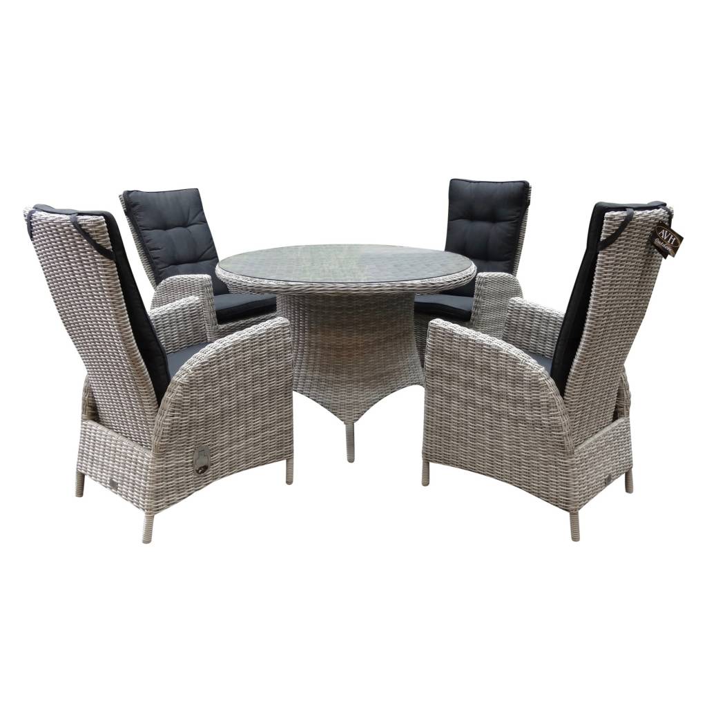 Riccione Menorca dining tuinset 110 cm rond verstelbaar 5-delig wit grijs