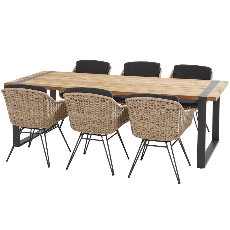 Bohemian Alto dining tuinset 240x100xH75 cm 7 delig naturel Taste 4SO