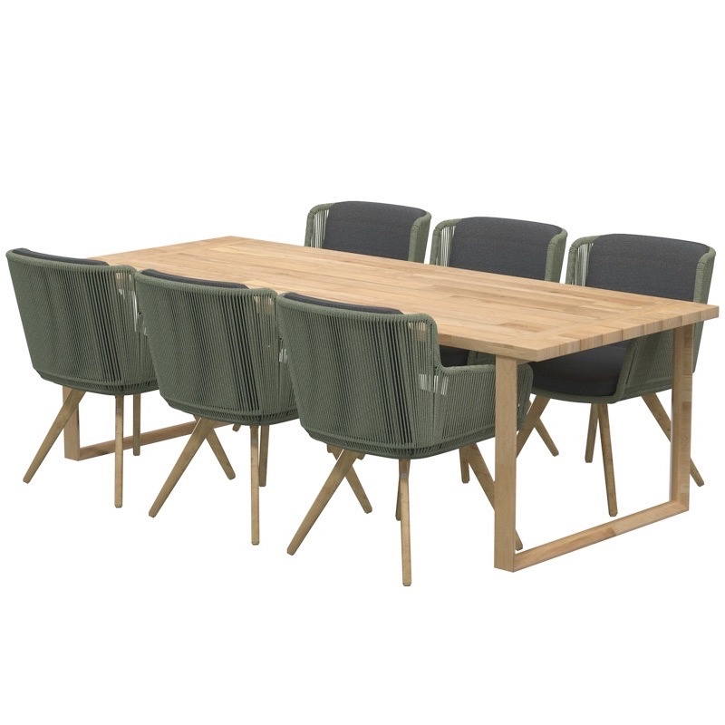 4 Seasons Outdoor Flores Spartan dining tuinset 240x100xH75 cm 7 delig groen teak