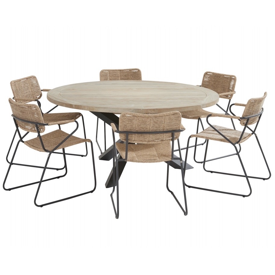 Louvre Swing dining tuinset 160 cm rond 7 delig naturel Taste 4SO