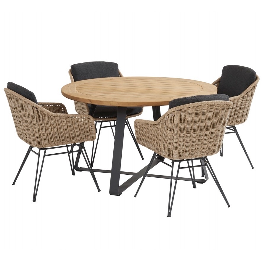 Bohemian basso dining tuinset 130xH75 cm 5 delig naturel Taste 4SO