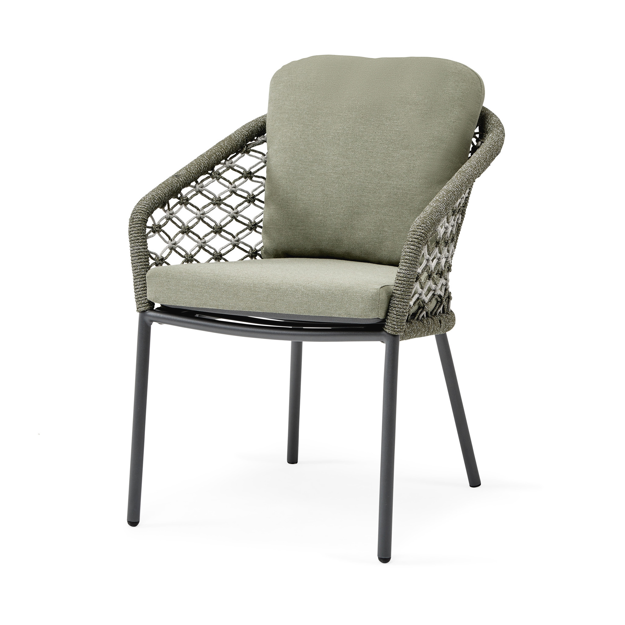 SUNS Nappa dining tuinstoel matt royal grey/mix macrame green rope/forest green