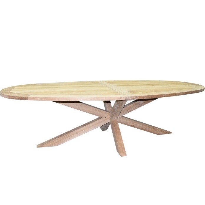 Ellips dining tuintafel 280x130xH76 cm met kruispoot teak
