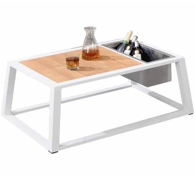 York lounge tuintafel met wijnkoeler 110x75xH41 cm aluminium wit teak