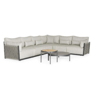 SUNS Sorrento hoek loungeset rechts 4 delig matt royal grey / soft grey mixed weave