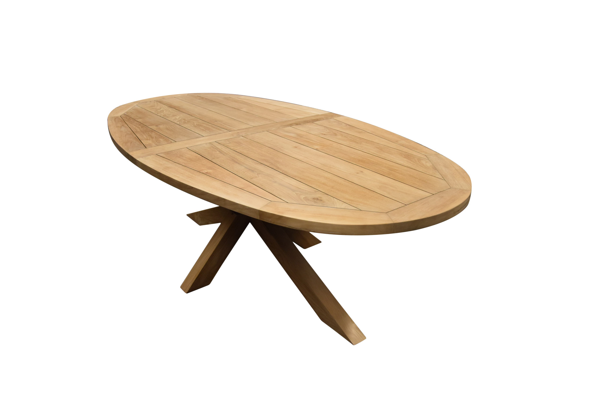 Ellips dining tuintafel 240x120xH76 cm met kruispoot teak