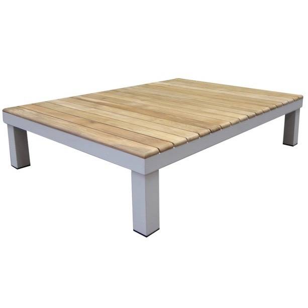 Polo lounge tuintafel 120x90xH28 cm aluminium wit teak