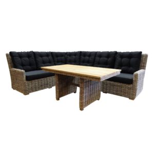 Ibiza naturel hoek dining loungeset 3-delig rotan-teak links