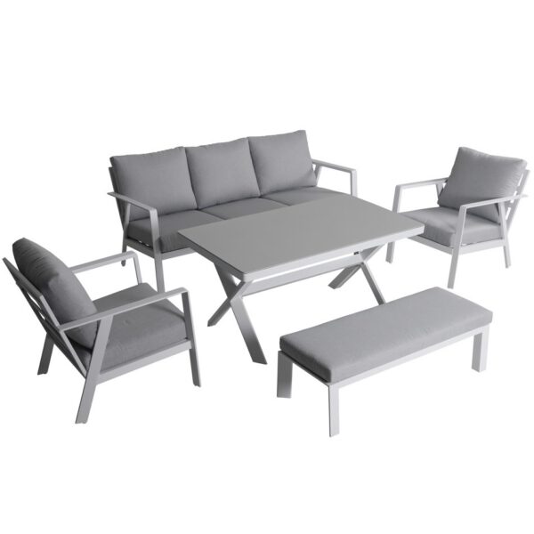 Jamaica stoel bank dining loungeset 5 delig aluminium wit