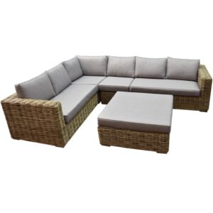 Serva hoek loungeset 5-delig naturel rotan