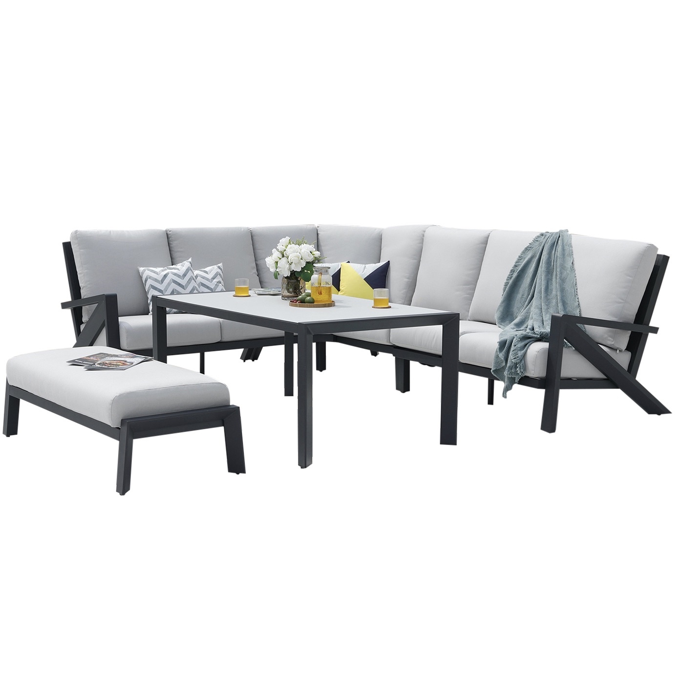 Fortaleza dining hoek loungeset 6 delig antraciet aluminium