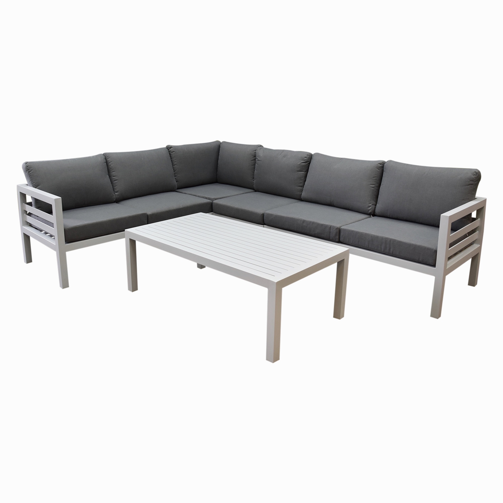 Fabri hoek loungeset 5 delig aluminium wit