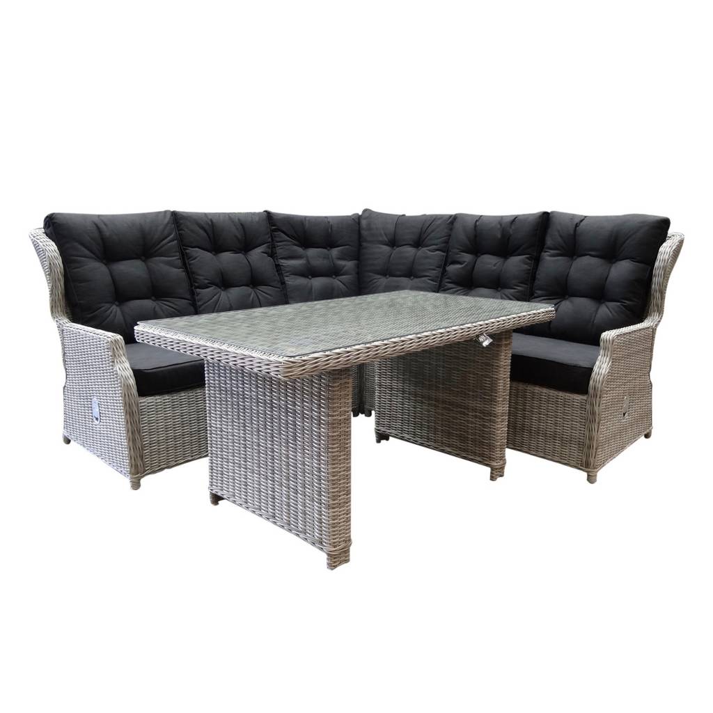 Ibiza hoek dining loungeset 4-delig verstelbaar wit grijs 120cm tafel