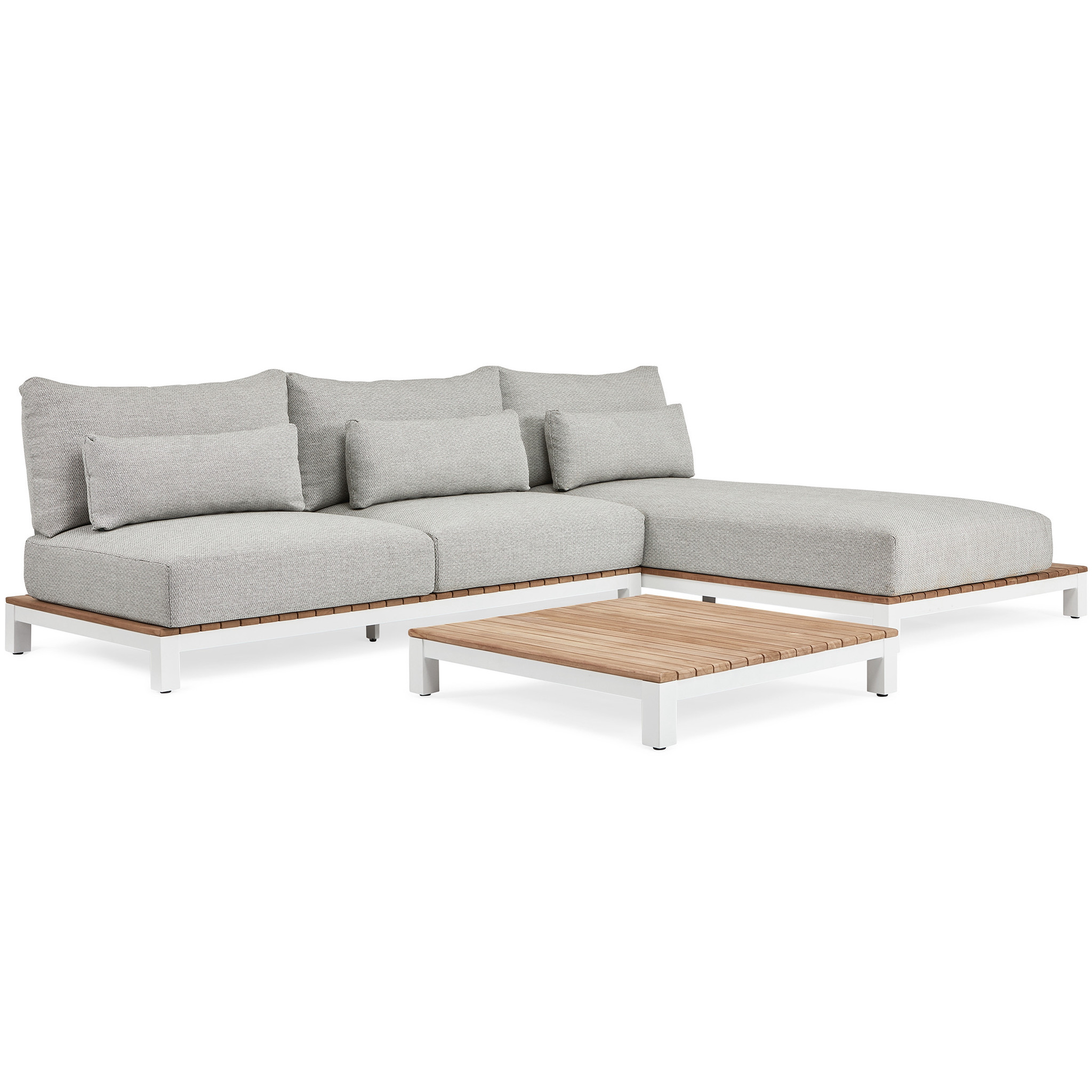 SUNS Evora chaise longue loungeset 3 delig soft grey mixed weave/matt white