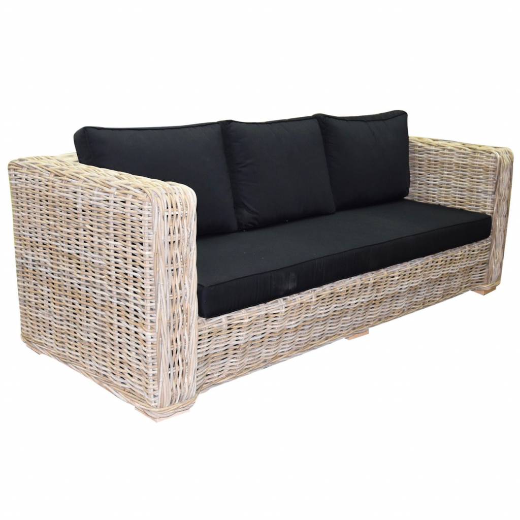 Nissah 3-zitsbank naturel rotan - suntech black