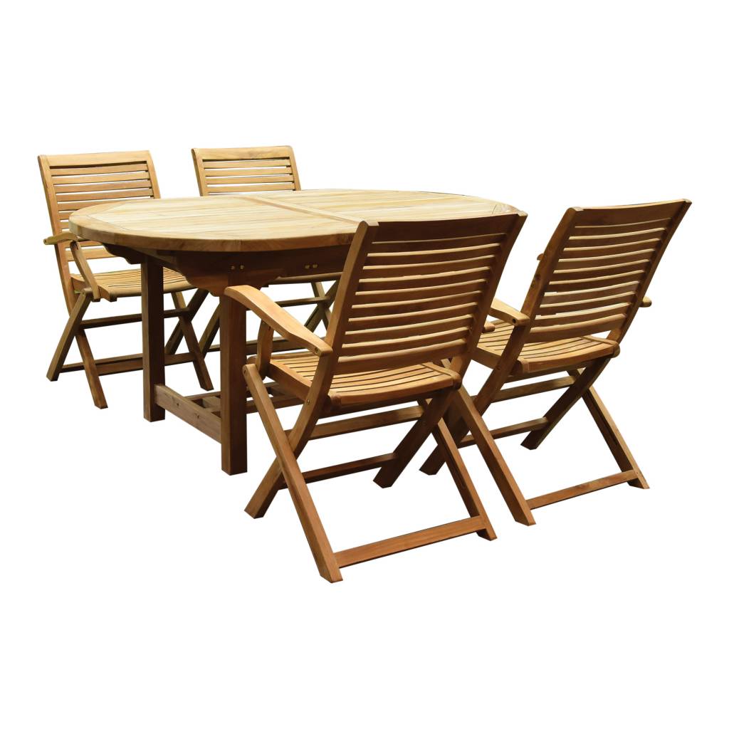 Arona Ovaal uitschuifbare dining tuinset 160-210x100 cm blad 4 cm 5-delig teak