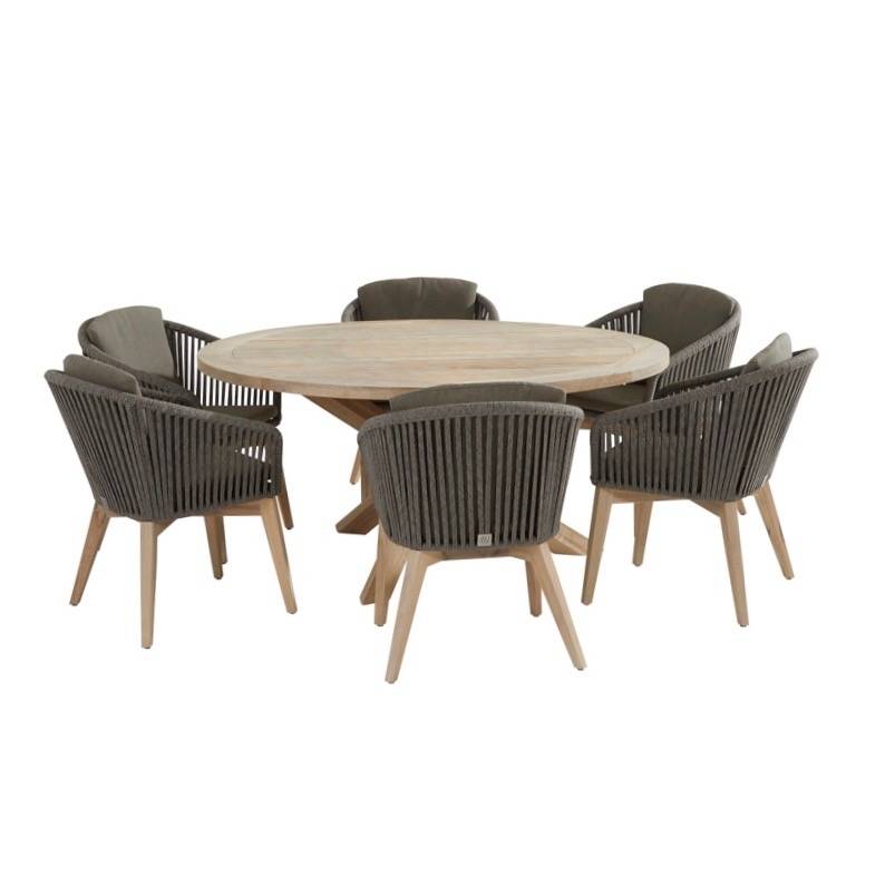 Santander Louvre dining tuinset 160 cm rond 7-delig taupe rope 4 Seasons Outdoor
