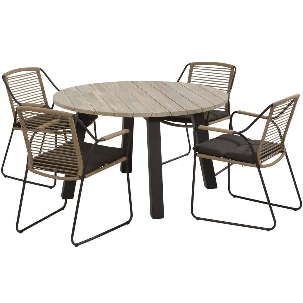 Derby Scandic dining tuinsetØ 130xH75 cm 5-delig aluminium teak