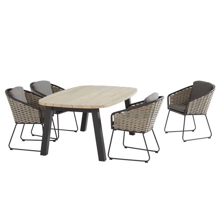 Bo Derby dining tuinset  5-delig aluminium bananen wicker teak Taste 4SO