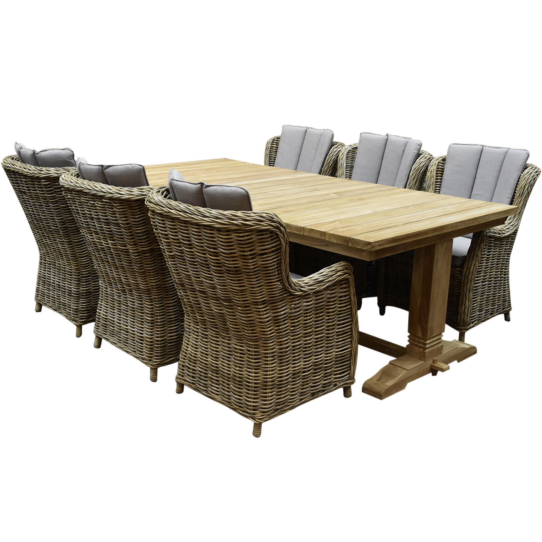 Darwin Ares dining tuinset 240x120xH77 cm 7 delig teak rotan grijs