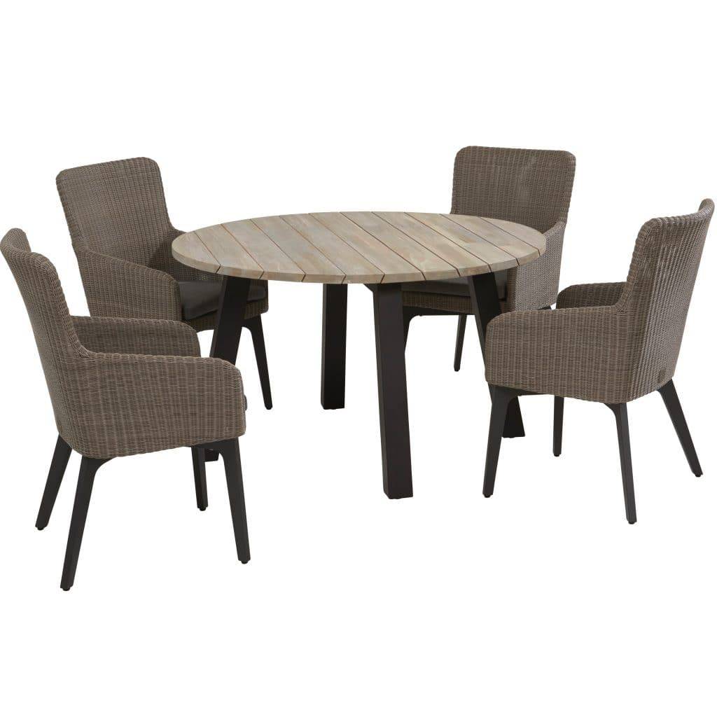 Derby Luxor dining tuinsetØ 130xH75 cm 5-delig aluminium teak