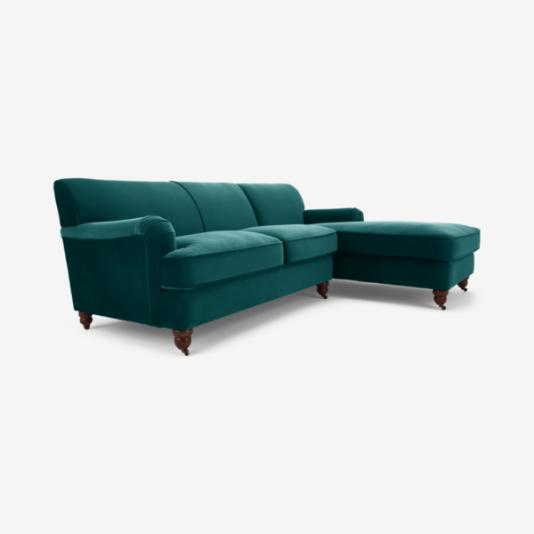 Orson Right Hand Facing Chaise end Corner Sofa, Velvet Seafoam Blue