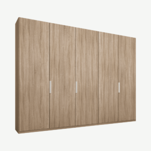 Caren vijfdeurs kledingkast met handvatten, 250 cm, eiken frame, eiken deuren, premium interieur