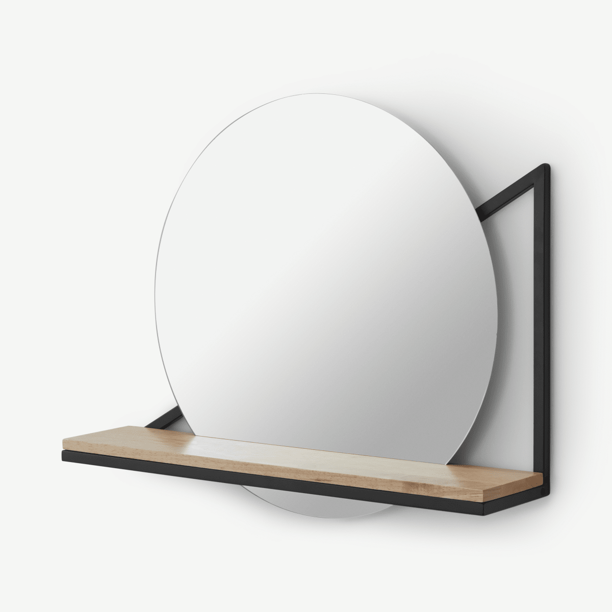 Huldra wandspiegel met plank van hout en metaal, zwart
