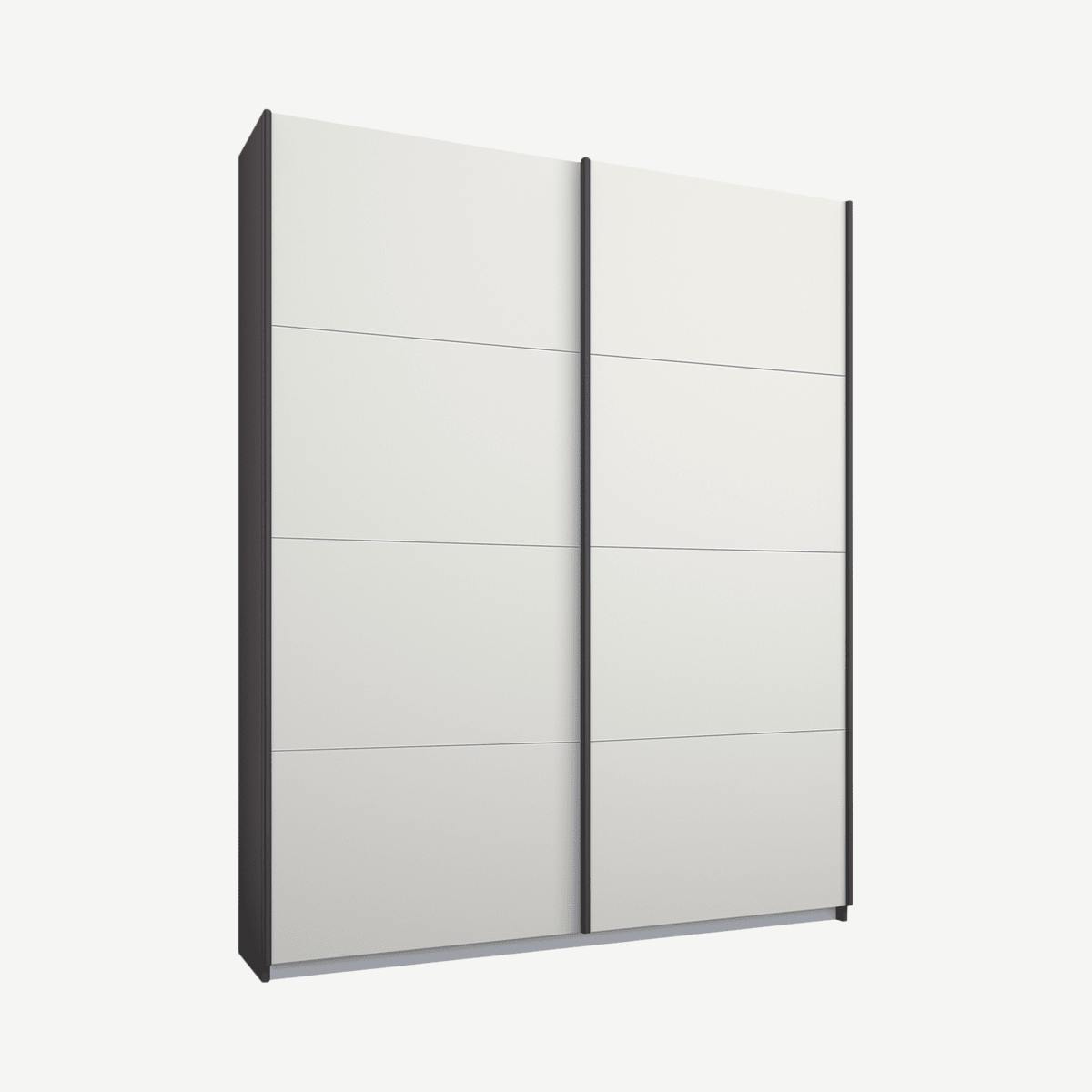 Malix tweedeurs kledingkast met schuifdeuren, 135 cm, grafietgrijs frame, matwitte deuren, premium interieur