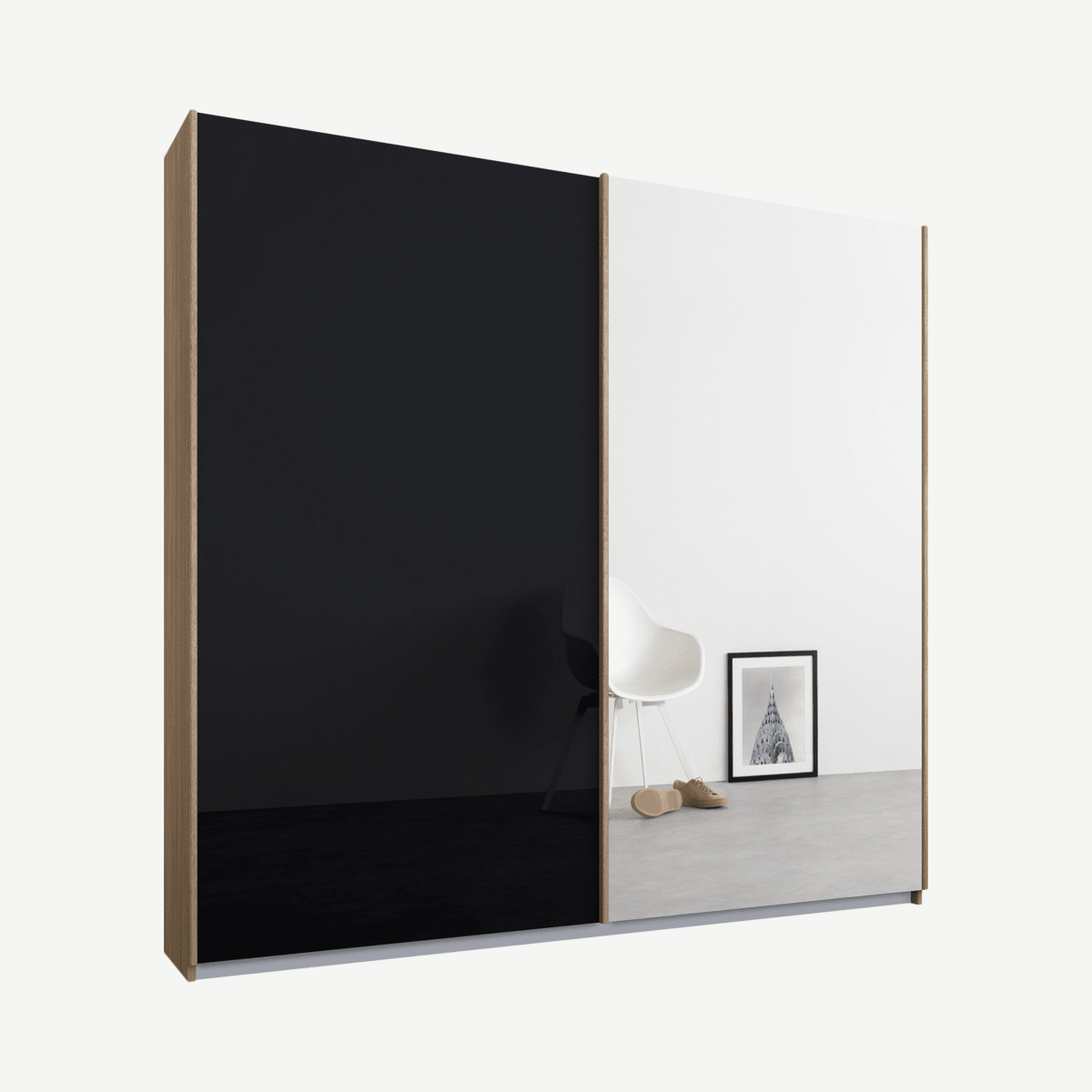 0c15d9ac57f2ce573dacfea279344a2ea3545d90_WDIMAL010GGM_UK_Malix_2_door_181cm_Sliding_Wardrobe_Oak_frame_Basalt_Grey_Glass_Mirror_doors_St.png Malix tweedeurs kledingkast met schuifdeuren, 181 cm, eiken frame, basaltgrijs glas en spiegeldeuren, premium interieur