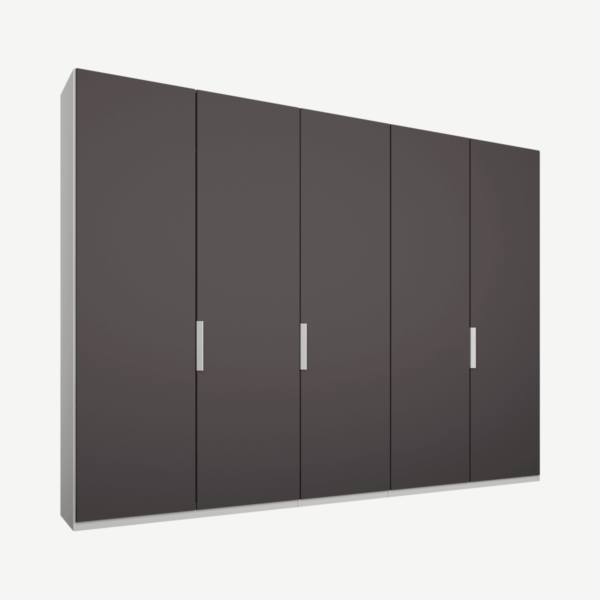 Caren Malix kledingkast met 5 deuren, 250 cm, wit frame, Matte Graphite Grey Doors, standaard