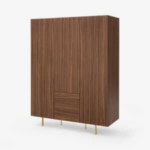 Keaton Triple Wardrobe, Walnut & Brass