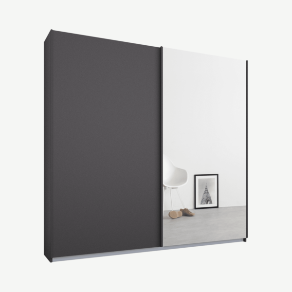 Malix tweedeurs kledingkast met schuifdeuren, 181 cm, grafietgrijs frame, mat grafietgrijs en spiegeldeuren, premium interieur