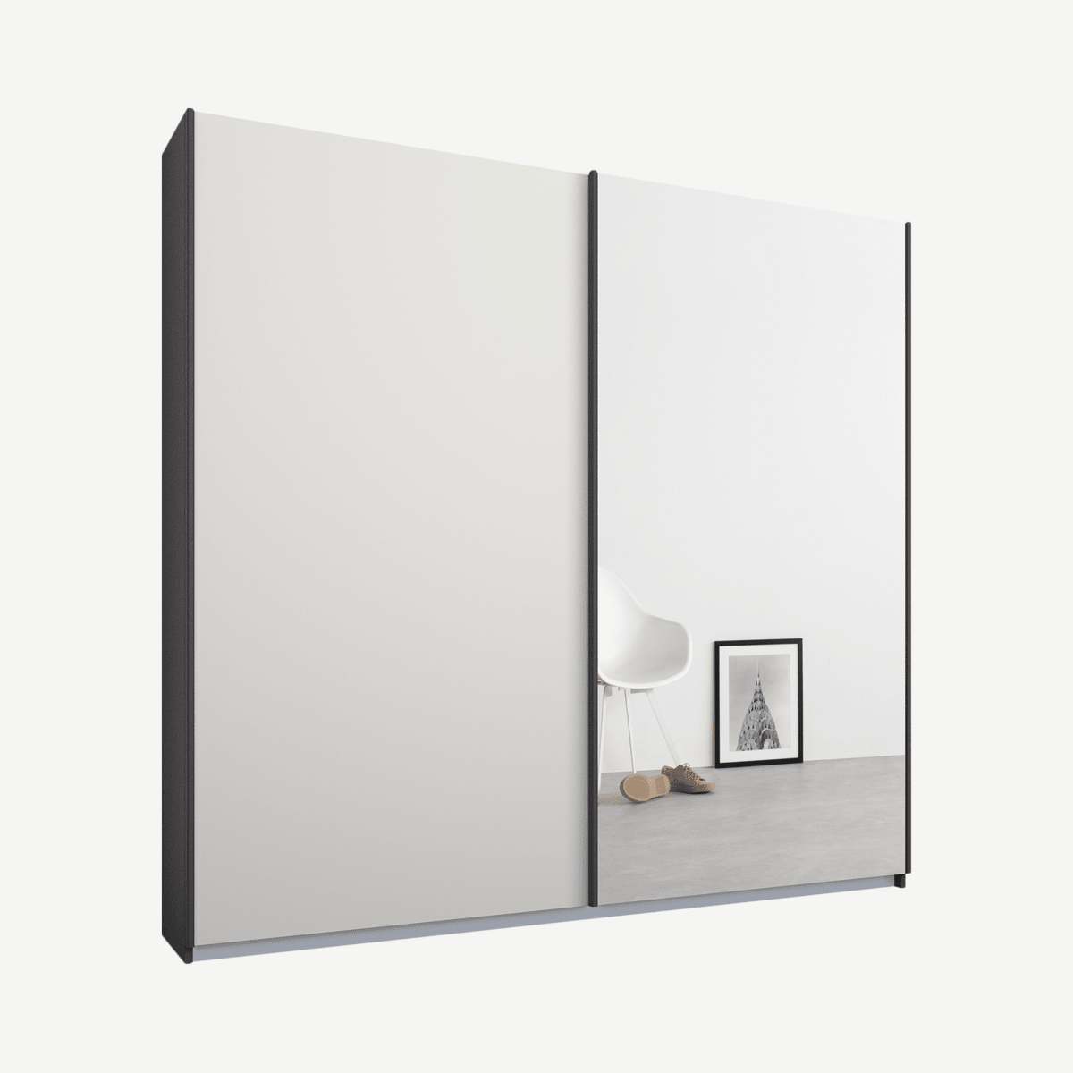1975ef7687975b2b03aa22b90e5a68e58ca1fe49_WDIMAL027WMR_UK_Malix_2_door_181cm_Sliding_Wardrobe_Graphite_Grey_frame_matte_White_Mirror_door.png Malix tweedeurs kledingkast met schuifdeuren, 181 cm, grafietgrijs frame, matwit en spiegeldeuren, standaard interieur