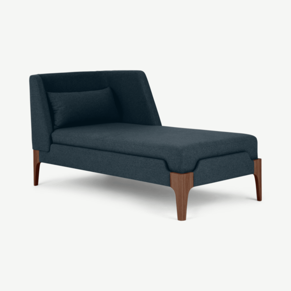 Roscoe chaise longue met leuning rechts, oceaanblauw met bruine poten